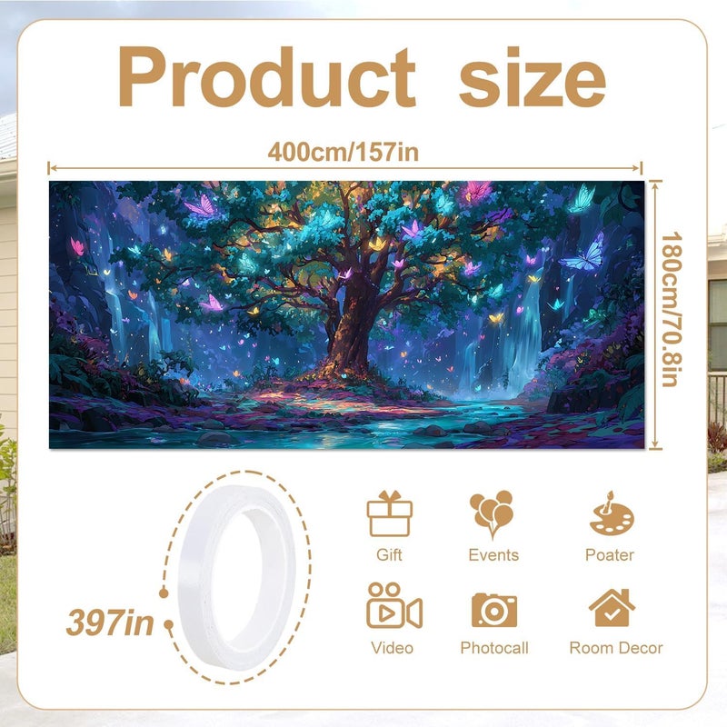 THISFIND Fantasy Forest Garage Door Banner – Colorful Tree & Butterfly Night Scene Mural for Outdoor Holiday or Year-Round Decor - Image 2